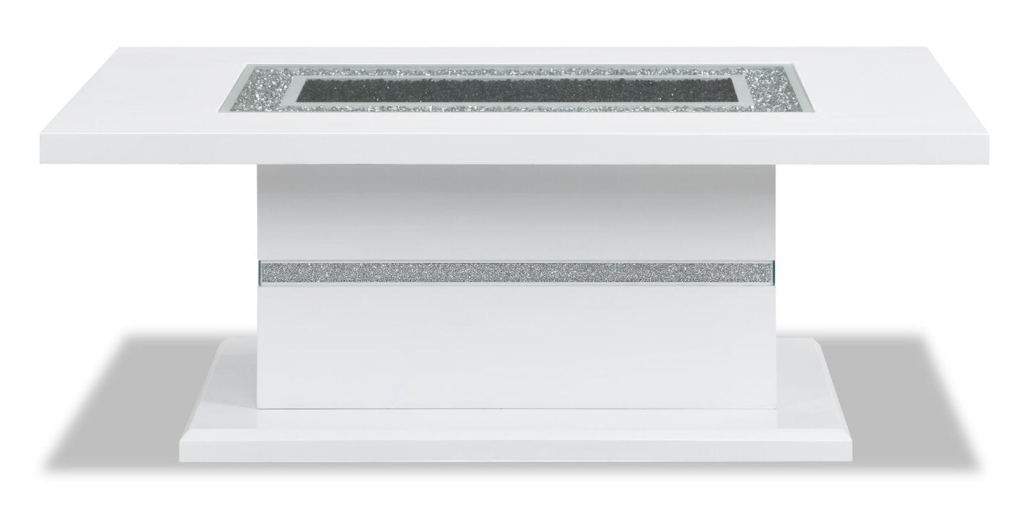 Garbo 52" Glam Coffee Table - White and Silver with Glitter Accents|Table à café somptueuse Garbo de 52 po - blanche et argentée avec touches de paillettes