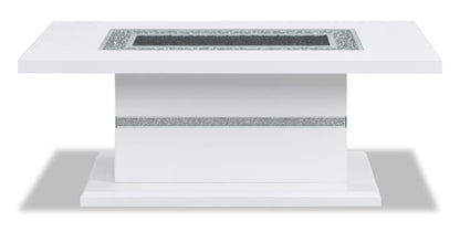 Garbo 52" Glam Coffee Table - White and Silver with Glitter Accents|Table à café somptueuse Garbo de 52 po - blanche et argentée avec touches de paillettes