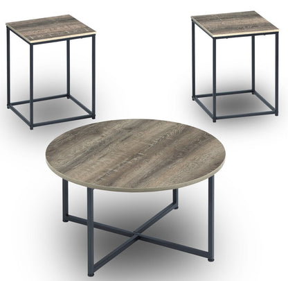 Wadeworth 31.5" Rustic 3-Pack Coffee + 2 End Tables - Taupe with Metal Legs|Ensemble 3 tables rustiques Wadeworth de 31,5 po (table à café et 2 tables de bout) - taupe avec pattes en métal