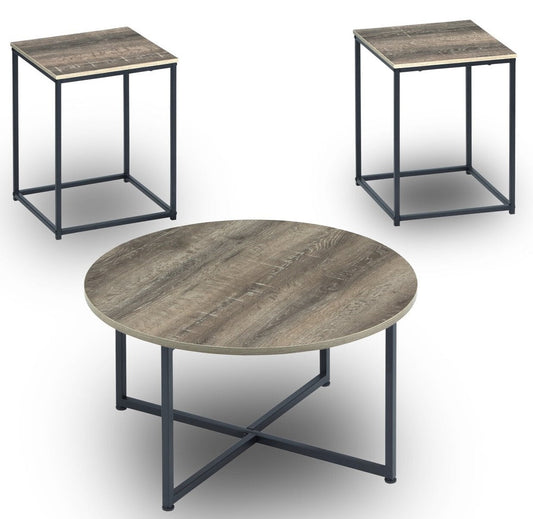 Wadeworth 31.5" Rustic 3-Pack Coffee + 2 End Tables - Taupe with Metal Legs|Ensemble 3 tables rustiques Wadeworth de 31,5 po (table à café et 2 tables de bout) - taupe avec pattes en métal