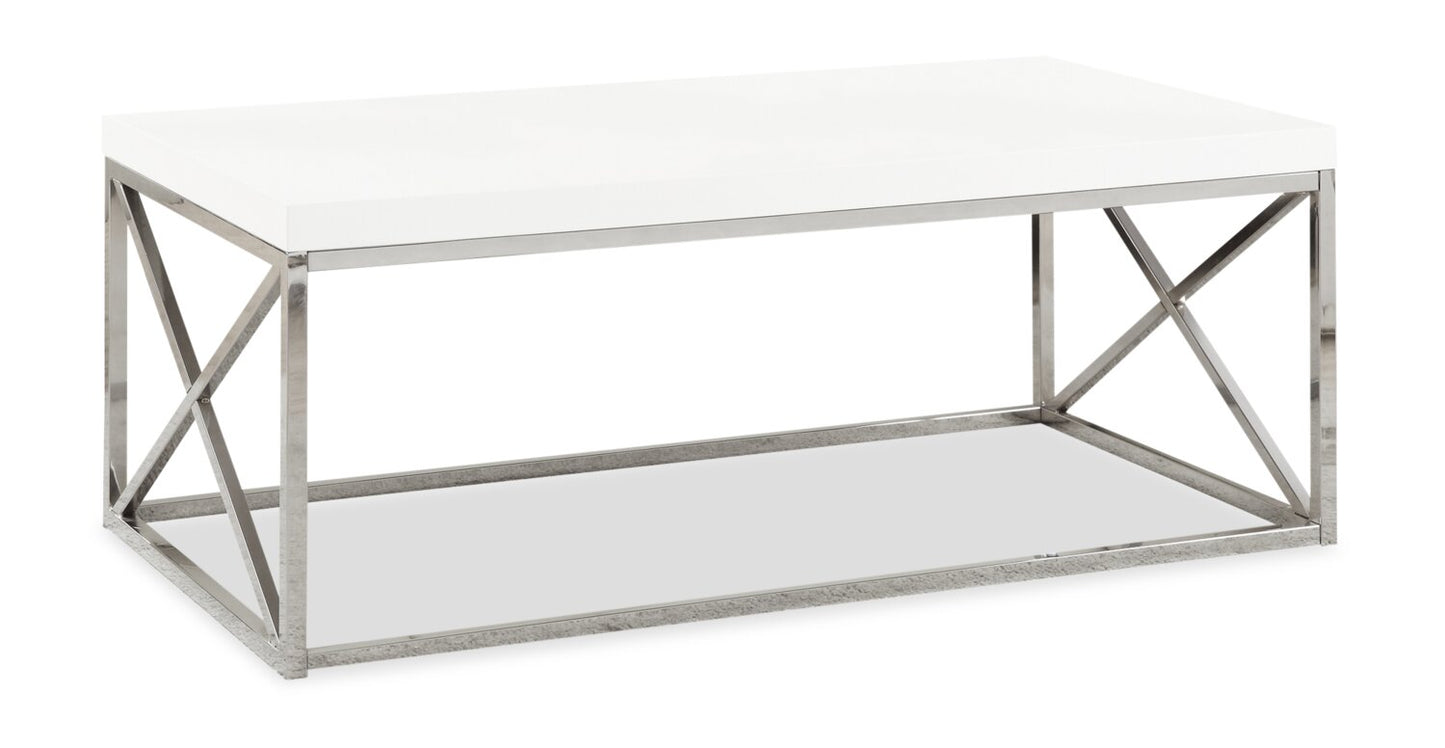 Harper 44" Modern Coffee Table - White with Chrome Metal Base|Table à café moderne Harper de 44 po - blanche avec base en métal chromé