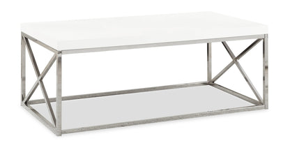 Harper 44" Modern Coffee Table - White with Chrome Metal Base|Table à café moderne Harper de 44 po - blanche avec base en métal chromé