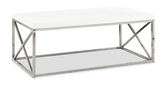 Harper 44" Modern Coffee Table - White with Chrome Metal Base|Table à café moderne Harper de 44 po - blanche avec base en métal chromé
