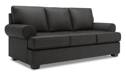 Made in Canada Customizable Sofa Lab Roll 86" Linen-Look Fabric Sofa with Rolled Arms - Luna Kohl Grey | Sofa Roll de Sofa Lab de 86 po fabriqué au Canada en tissu d’apparence lin avec accoudoirs enroulés - gris Luna Kohl | RO102691