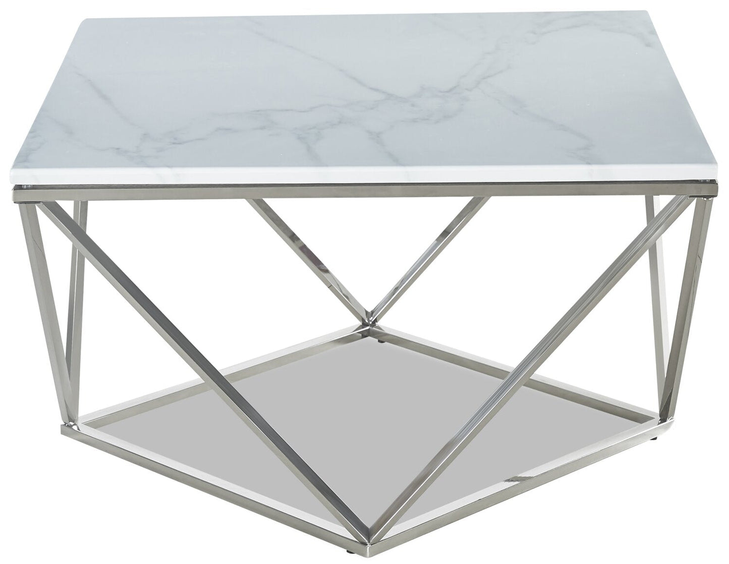 Amanda 31.5" Modern Square Coffee Table - White Marble Top with Chrome Metal Base|Table à café carrée moderne Amanda de 31,5 po - dessus en marbre blanc avec base en métal chromé