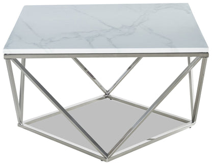 Amanda 31.5" Modern Square Coffee Table - White Marble Top with Chrome Metal Base|Table à café carrée moderne Amanda de 31,5 po - dessus en marbre blanc avec base en métal chromé