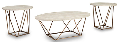 Tarica 47" Modern Oval 3-Pack Coffee + 2 End Tables - Cream and Gold with Metal Legs|Ensemble 3 tables ovales modernes Tarica de 47 po (table à café et 2 tables de bout) - crème et doré avec pattes en métal