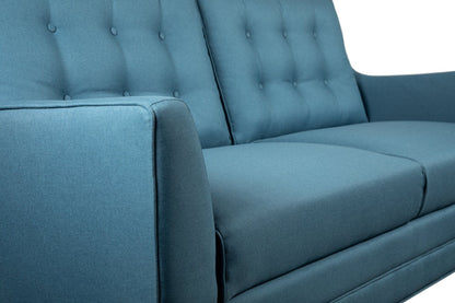 Novalee 75.5" Linen-Look Sofa with Flared Arms and Button Tufting - Blue | Sofa Novalee de 75,5 po en tissu d’apparence lin avec accoudoirs évasés et capitonnage à boutons - bleu