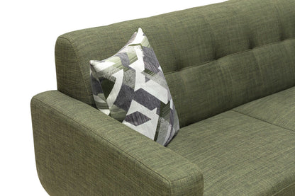 Kort & Co. Freeman 88" Linen-Look Fabric Sofa with Wood Base and Tufted Back Cushions - Avocado Green | Sofa Freeman Kort & Co. de 88 po en tissu d’apparence lin avec pattes en bois et coussins de dossier capitonnés - vert avocat