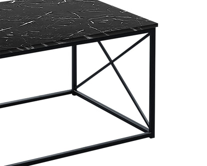 Kasey 42.25" Modern 3-Pack Coffee + 2 End Tables - Black Marble Look with Black Metal Base|Ensemble 3 tables modernes Kasey de 42,25 po (table à café et 2 tables de bout) - imitation de marbre noir avec base en métal noir