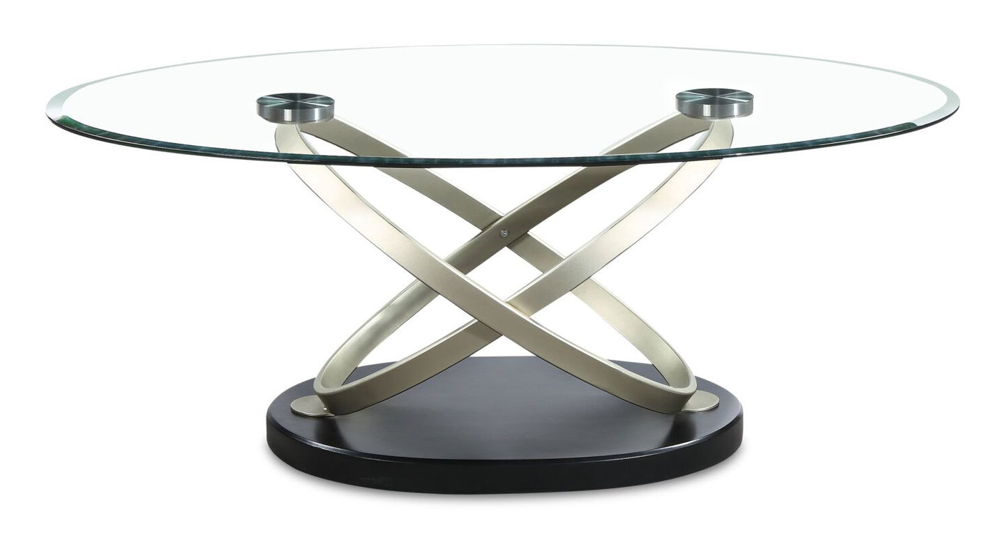 Vikki 48" Modern Oval Glass Top Coffee Table - Glass with Metal Base|Table à café ovale moderne Vikki de 48 po avec dessus en verre - verre avec base en métal