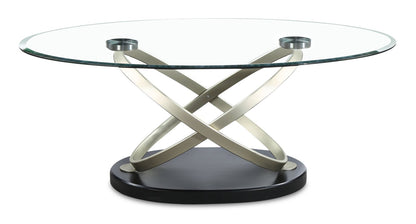 Vikki 48" Modern Oval Glass Top Coffee Table - Glass with Metal Base|Table à café ovale moderne Vikki de 48 po avec dessus en verre - verre avec base en métal