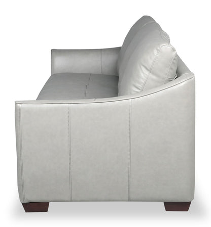 Cindy Crawford Home Royce 84" Genuine Leather Sofa with Removable Cushions and Wood Legs - Dove Grey | Sofa Royce de Cindy Crawford Home de 84 po en cuir véritable avec coussins amovibles et pattes en bois - gris tourterelle