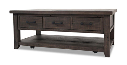 Morgan 48" Rustic Coffee Table With Storage, Shelf and Casters - Dark Brown with Reclaimed Wood|Table à café rustique Morgan de 48 po avec rangement, tablette et roulettes - brun foncé avec bois recyclé