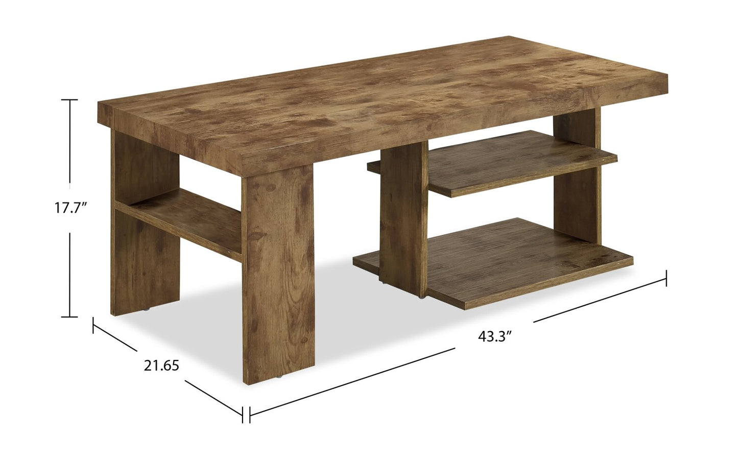 Devon 43.3" Rustic Coffee Table with Shelf - Light Pine Finish Wood|Table à café rustique Devon de 43,3 po avec tablette - bois au fini pin clair