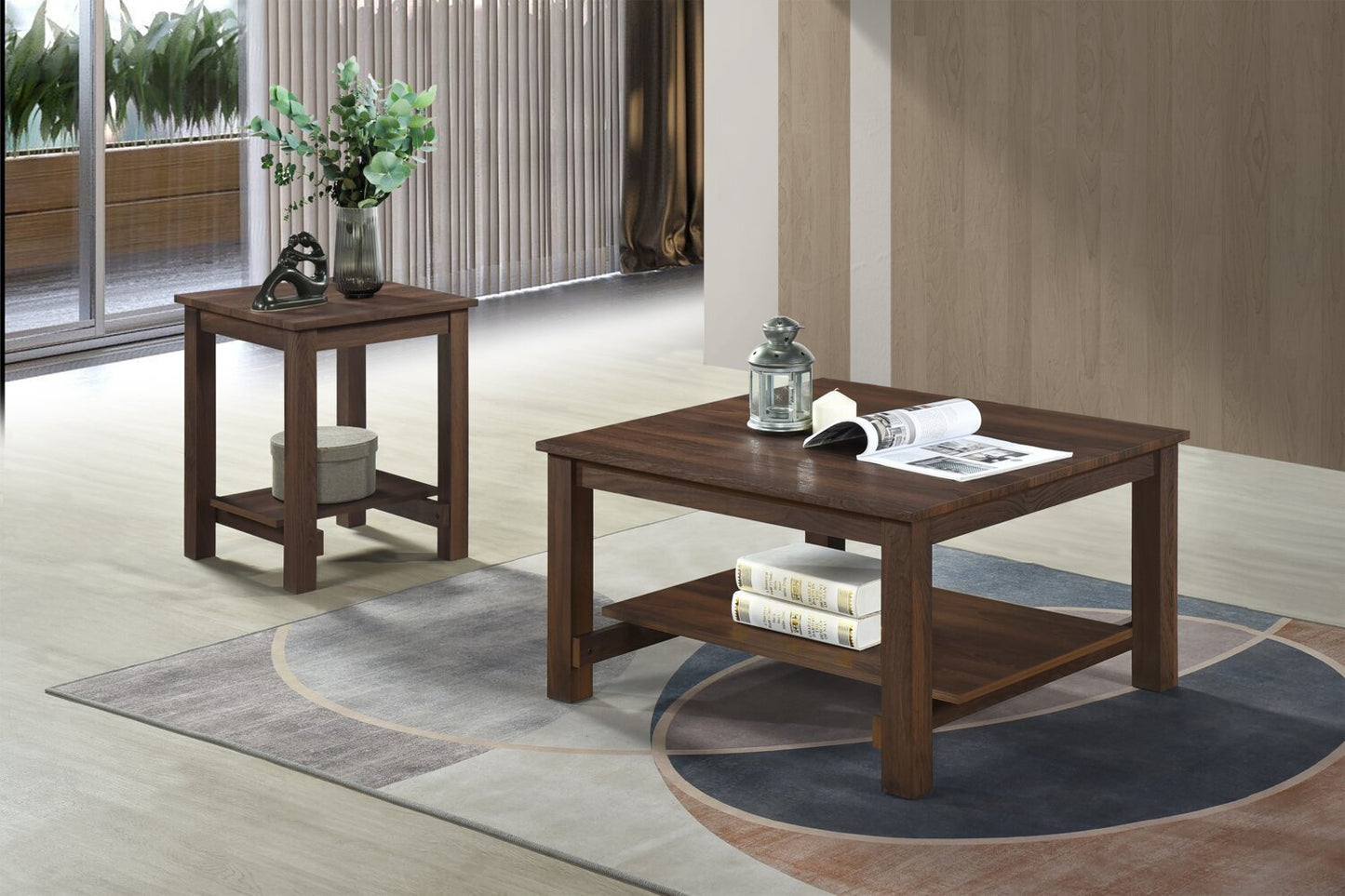 Jordi 31.5" Traditional Coffee Table with Shelf - Brown Walnut Finish Wood|Table à café traditionnelle Jordi de 31,5 po avec tablette - bois au fini noyer brun