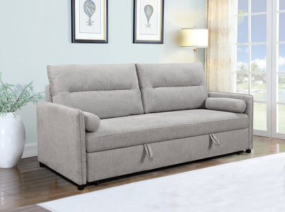Shadow 82.5" Linen-Look Fabric Sleeper Sofa with Storage and Two Armrest Pillows - Grey | Sofa-lit Shadow de 82,5 po en tissu d’apparence lin avec rangement et deux accoudoirs coussinés - gris