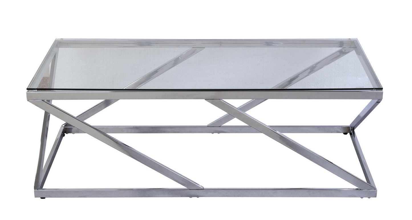 Nixon 47.25" Modern Glass Top Coffee Table - Chrome with Metal Base|Table à café moderne Nixon de 47,25 po avec dessus en verre - chromée avec base en métal