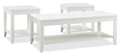 Aspen 47.3" Traditional 3-Pack Coffee + 2 End Tables - White | Ensemble 3 tables traditionnelles Aspen de 47,3 po (table à café et 2 tables de bout) - blanc
