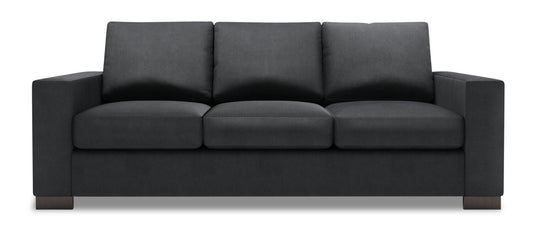 Made in Canada Customizable Sofa Lab Track 85" Linen-Look Fabric Sofa with Track Arms - Pax Pepper Grey | Sofa Track de Sofa Lab de 85 po fabriqué au Canada en tissu d’apparence lin avec accoudoirs rectilignes - gris Pax Pepper | TR102949