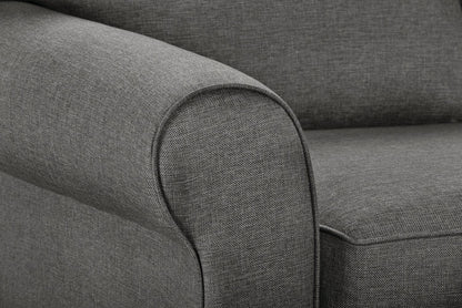 Made in Canada Tula 88" Fabric Sofa with Rolled Arms and Accent Pillows - Steel Grey | Sofa Tula de 88 po fabriqué au Canada en tissu avec accoudoirs enroulés et coussins décoratifs - gris acier