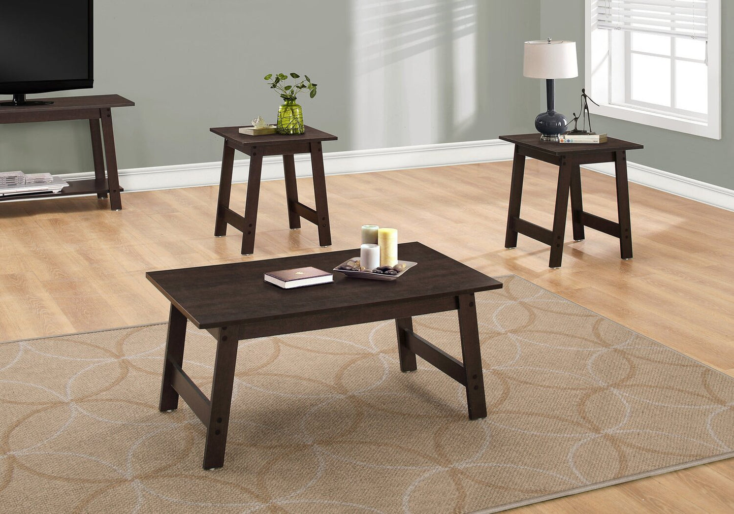 Jacey 36" Modern 3-Pack Coffee + 2 End Tables - Espresso |Ensemble 3 tables modernes Jacey de 36 po (table à café et 2 tables de bout) - espresso