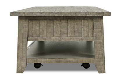 Colson 50" Rustic Coffee Table with Storage, Shelf and Casters - Driftwood |Table à café rustique Colson de 50 po avec rangement, tablette et roulettes - bois de grève