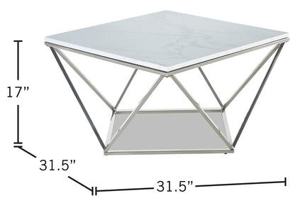 Amanda 31.5" Modern Square Coffee Table - White Marble Top with Chrome Metal Base|Table à café carrée moderne Amanda de 31,5 po - dessus en marbre blanc avec base en métal chromé