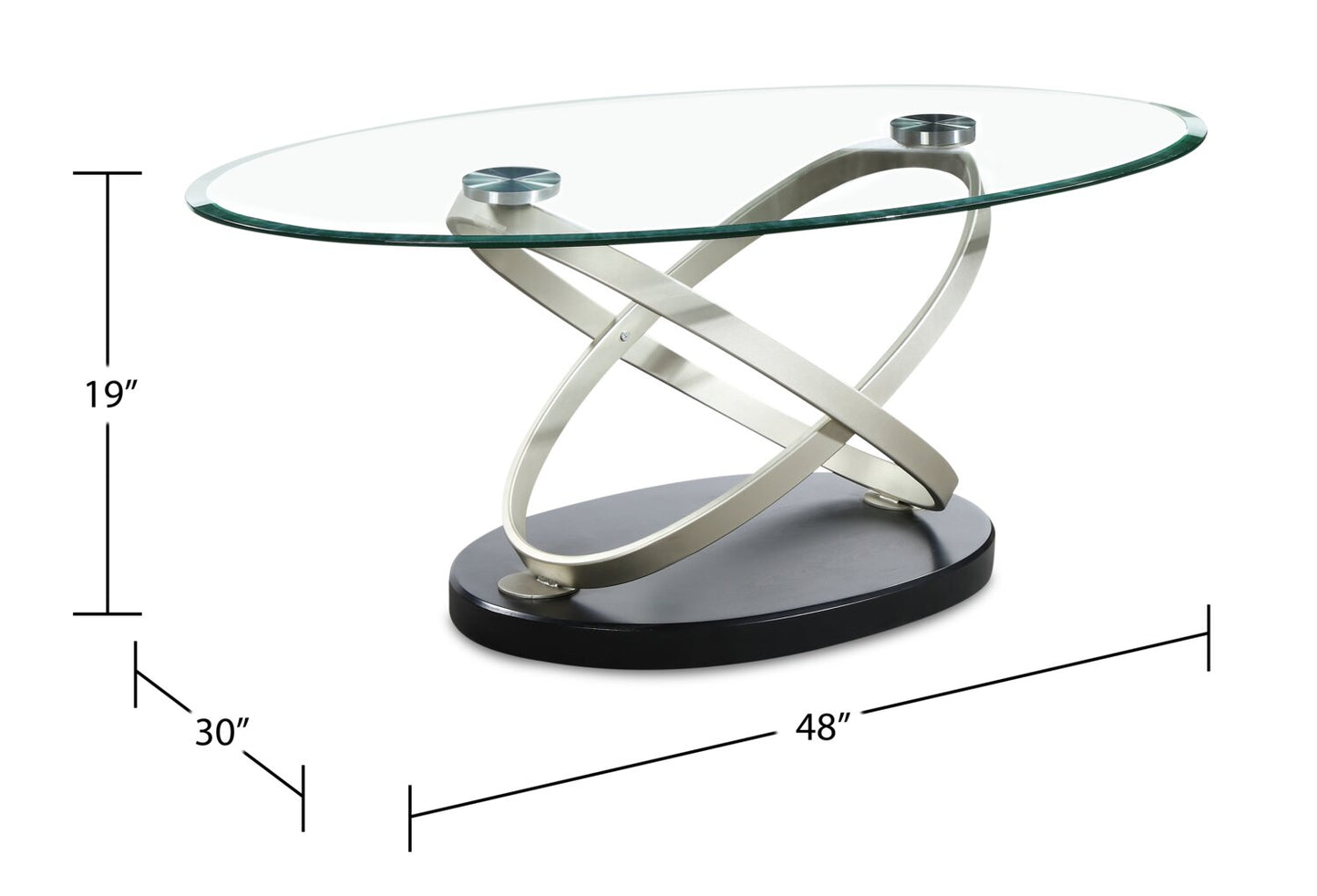 Vikki 48" Modern Oval Glass Top Coffee Table - Glass with Metal Base|Table à café ovale moderne Vikki de 48 po avec dessus en verre - verre avec base en métal