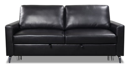Wilson 77.5" Leather-Look Fabric Sleeper Sofa with Drop-Down Back Cushions and Metal Legs - Black | Sofa-lit Wilson de 77,5 po en tissu d’apparence cuir avec coussins de dossier rabattables et pattes en métal - noir