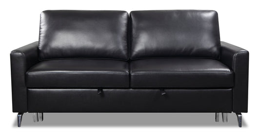Wilson 77.5" Leather-Look Fabric Sleeper Sofa with Drop-Down Back Cushions and Metal Legs - Black | Sofa-lit Wilson de 77,5 po en tissu d’apparence cuir avec coussins de dossier rabattables et pattes en métal - noir