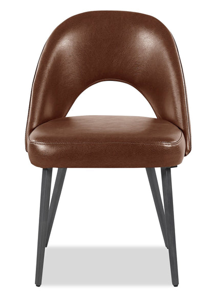 Elijah Dining Chair with Vegan Leather Fabric, Metal - Brown | Chaise de salle à manger Elijah en tissu de cuir végétalien et en métal - brune