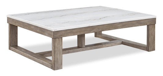 Corsa 56" Modern Coffee Table - Marble Top with Grey Brown Wood Base|Table à café moderne Corsa de 56 po - dessus en marbre avec base en bois gris-brun