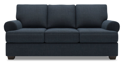 Made in Canada Customizable Sofa Lab Roll 86" Linen-Look Fabric Sofa with Rolled Arms - Luna Sailor Blue | Sofa Roll de Sofa Lab de 86 po fabriqué au Canada en tissu d’apparence lin avec accoudoirs enroulés - bleu Luna Sailor | RO102491