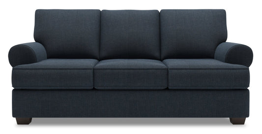 Made in Canada Customizable Sofa Lab Roll 86" Linen-Look Fabric Sofa with Rolled Arms - Luna Sailor Blue | Sofa Roll de Sofa Lab de 86 po fabriqué au Canada en tissu d’apparence lin avec accoudoirs enroulés - bleu Luna Sailor | RO102491