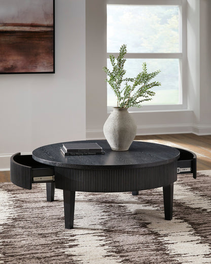 Sanford 42” Contemporary Round Solid Wood Coffee Table with Storage - Black | Table à café ronde contemporaine Sanford de 42 po en bois massif avec rangement - noire