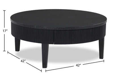 Sanford 42” Contemporary Round Solid Wood Coffee Table with Storage - Black | Table à café ronde contemporaine Sanford de 42 po en bois massif avec rangement - noire