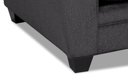 Made in Canada Febe 100" Chenille Fabric Sofa with Flared Arms and Accent Pillows - Charcoal Grey | Sofa Febe de 100 po fabriqué au Canada en tissu de chenille avec accoudoirs évasés et coussins décoratifs - gris anthracite