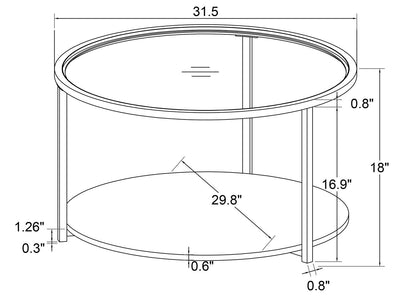 Kendal 31.5" Modern Round Glass Top Coffee Table with Casters - Black | Table à café moderne Kendal ronde de 31,5 po avec dessus en verre - noire
