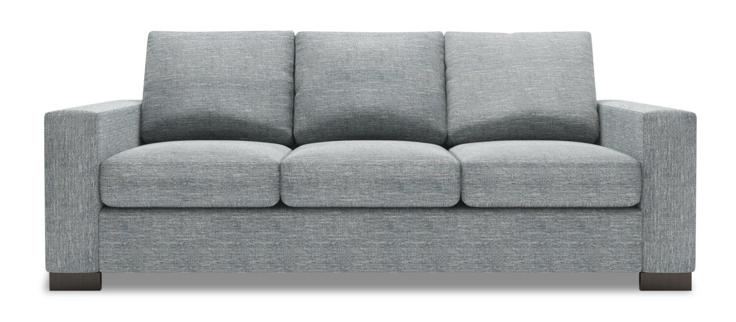 Made in Canada Customizable Sofa Lab Track 85" Linen-Look Fabric Sofa with Track Arms - Luna Pewter Grey | Sofa Track de Sofa Lab de 85 po fabriqué au Canada en tissu d’apparence lin avec accoudoirs rectilignes - gris Luna Pewter | TR102291