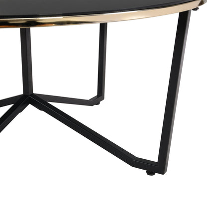 Xander 36" Modern Round Glass Top Coffee Table - Black and Gold with Metal Legs|Table à café ronde moderne Xander de 36 po avec dessus en verre - noire et dorée avec pattes en métal