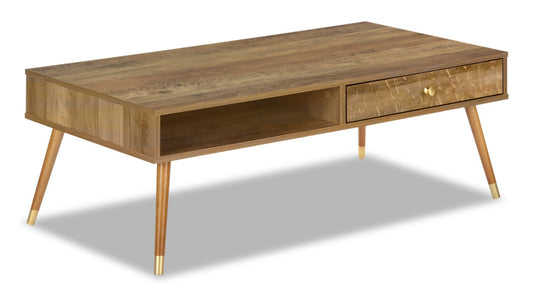 Cydney 43.5" Modern Coffee Table with Storage - Walnut Finish Wood Legs|Table à café moderne Cydney de 43,5 po avec rangement - pattes en bois au fini noyer