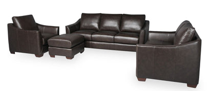 Cindy Crawford Home Royce 84" Genuine Leather Sofa with Removable Cushions and Wood Legs - Chocolate Brown | Sofa Royce de Cindy Crawford Home de 84 po en cuir véritable avec coussins amovibles et pattes en bois - brun chocolat