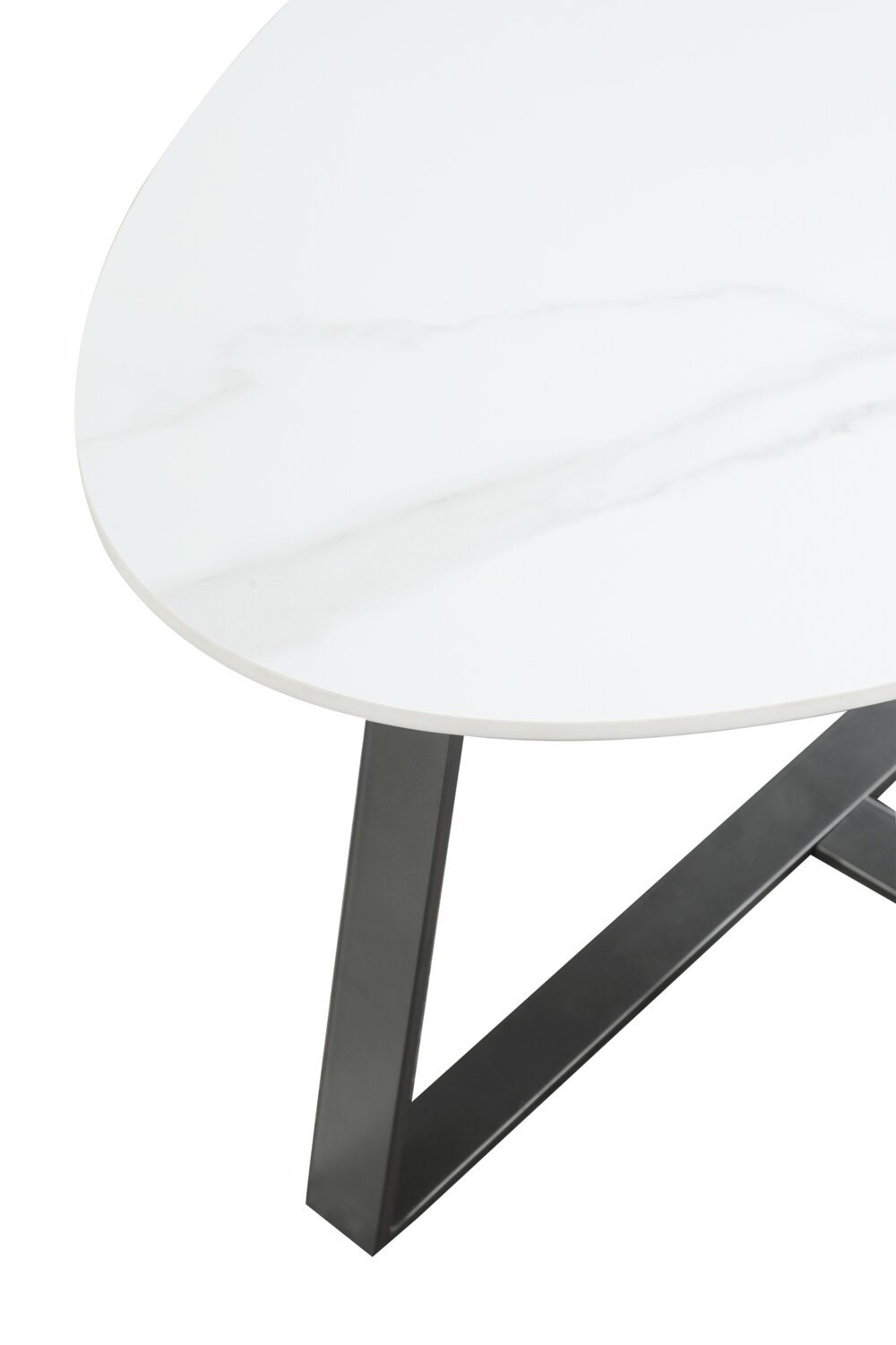 Kort & Co. Nico 51" Modern Oval Coffee Table - White Sinetered Stone with Dark Grey Metal Legs|Table à café ovale moderne Nico de Kort & Co. de 51 po - pierre frittée blanche avec pattes en métal gris foncé