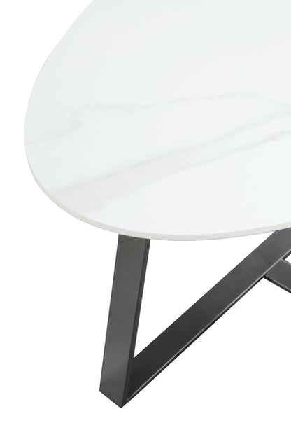 Kort & Co. Nico 51" Modern Oval Coffee Table - White Sinetered Stone with Dark Grey Metal Legs|Table à café ovale moderne Nico de Kort & Co. de 51 po - pierre frittée blanche avec pattes en métal gris foncé