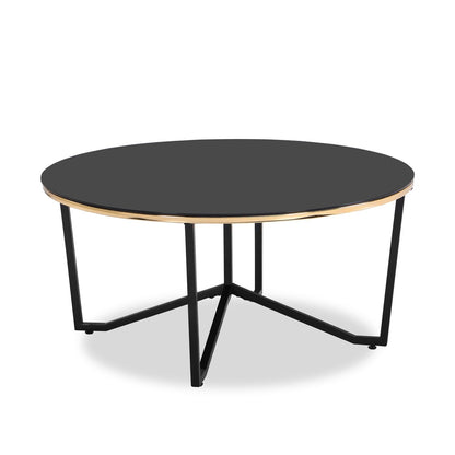 Xander 36" Modern Round Glass Top Coffee Table - Black and Gold with Metal Legs|Table à café ronde moderne Xander de 36 po avec dessus en verre - noire et dorée avec pattes en métal