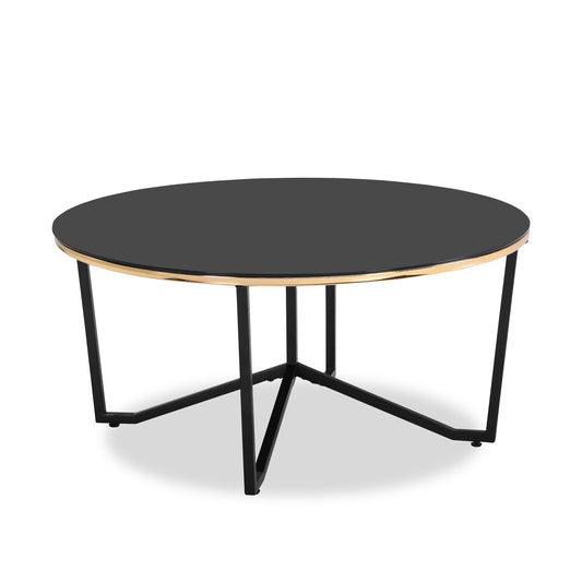 Xander 36" Modern Round Glass Top Coffee Table - Black and Gold with Metal Legs|Table à café ronde moderne Xander de 36 po avec dessus en verre - noire et dorée avec pattes en métal