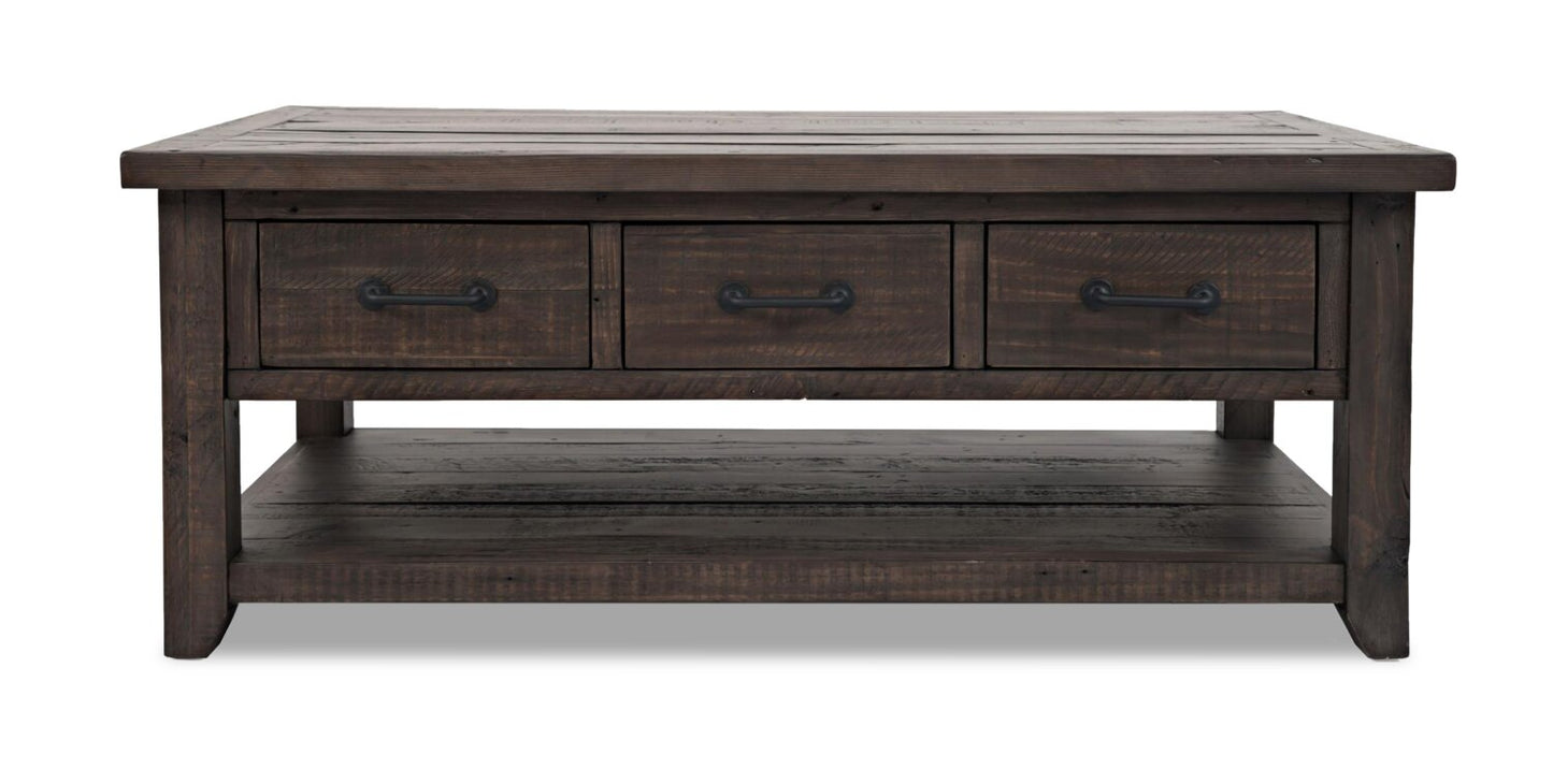 Morgan 48" Rustic Coffee Table With Storage, Shelf and Casters - Dark Brown with Reclaimed Wood|Table à café rustique Morgan de 48 po avec rangement, tablette et roulettes - brun foncé avec bois recyclé