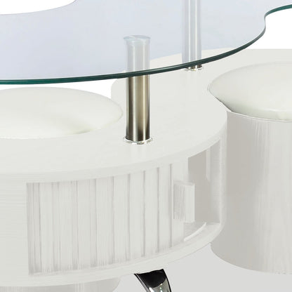 Savon  52.5" Modern S-shaped 3-Pack Coffee + 2 Ottomans with Storage and Shelf - White Wood and Chrome |Ensemble 3 articles modernes en forme de S Savon de 52,5 po (table à café et 2 poufs) avec rangement et tablette - bois blanc et chrome