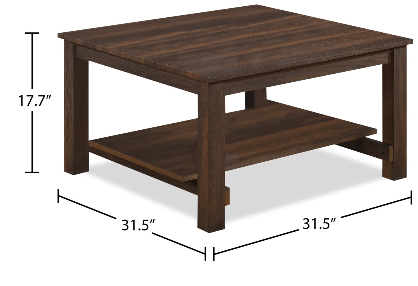 Jordi 31.5" Traditional Coffee Table with Shelf - Brown Walnut Finish Wood|Table à café traditionnelle Jordi de 31,5 po avec tablette - bois au fini noyer brun